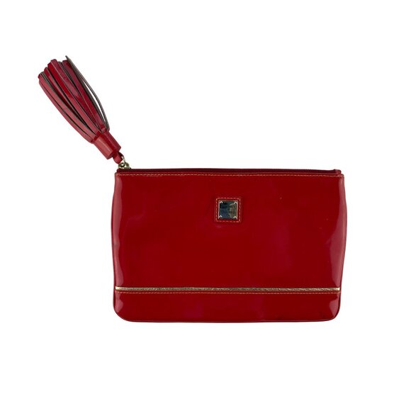 Dooney & Bourke Red Patent Leather Tassel Wristlet Clutch - Picture 2 of 14
